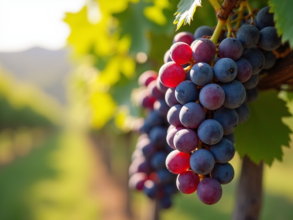 Close-up of ripe grapes ready for harvest at a vineyard