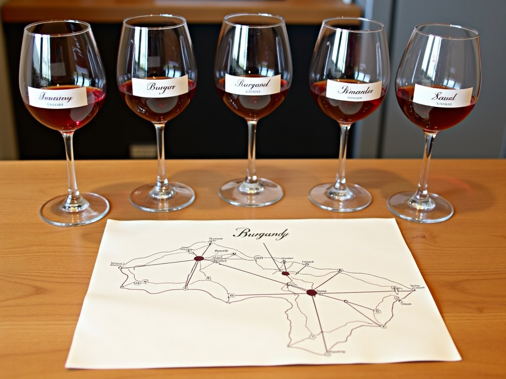 Wine tasting setup highlighting the differences in terroir through various wines.