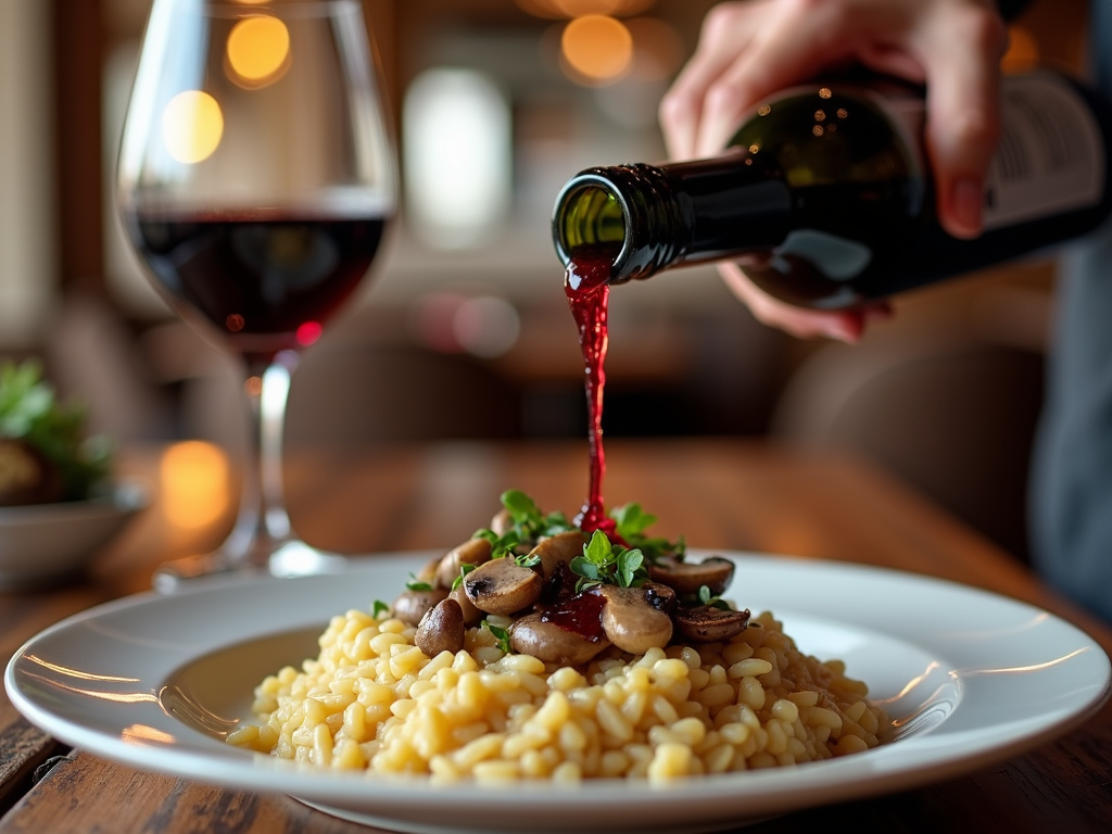 Organic Pinot Noir paired with mushroom risotto