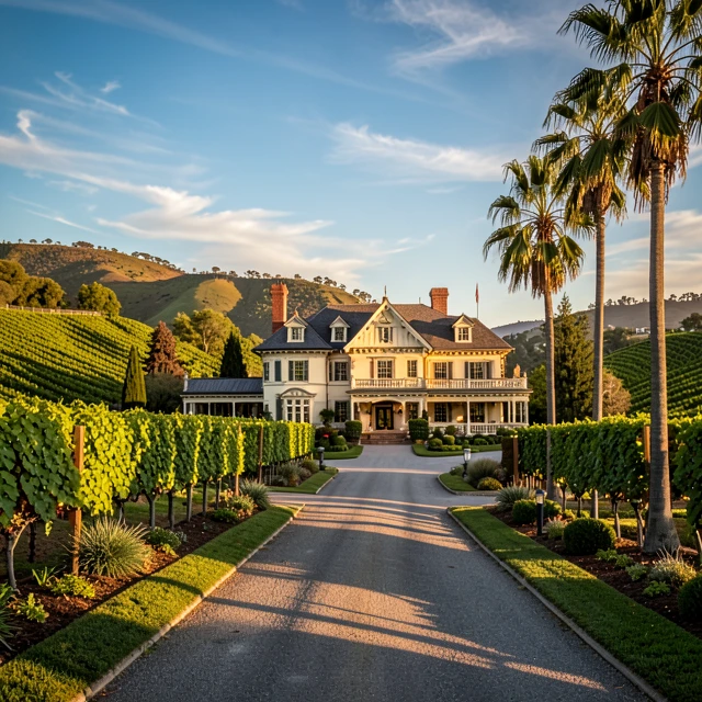 Historic Beringer Vineyards estate with Rhine House and vineyards in Napa Valley
