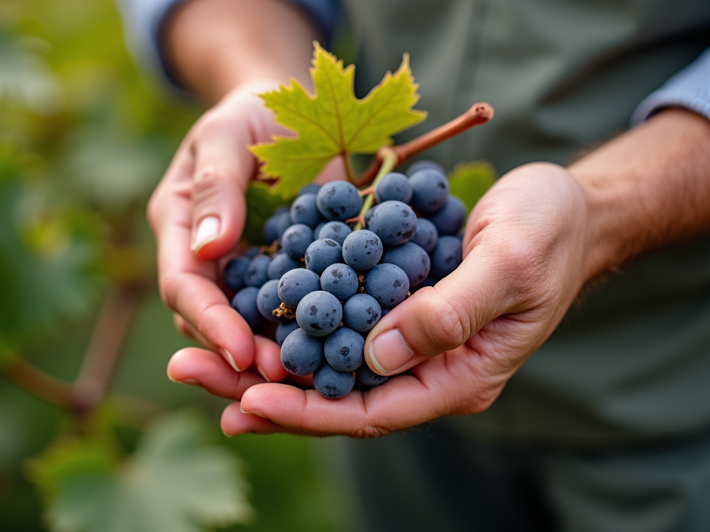 Winemaker inspecting grapes