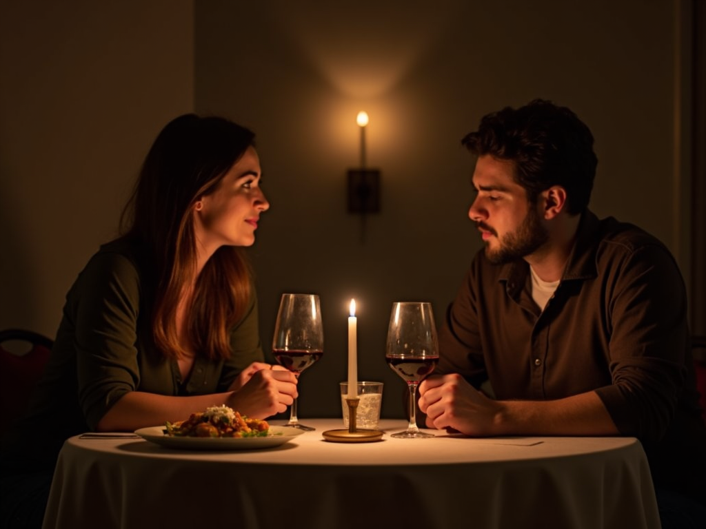 Couple dining with wine.