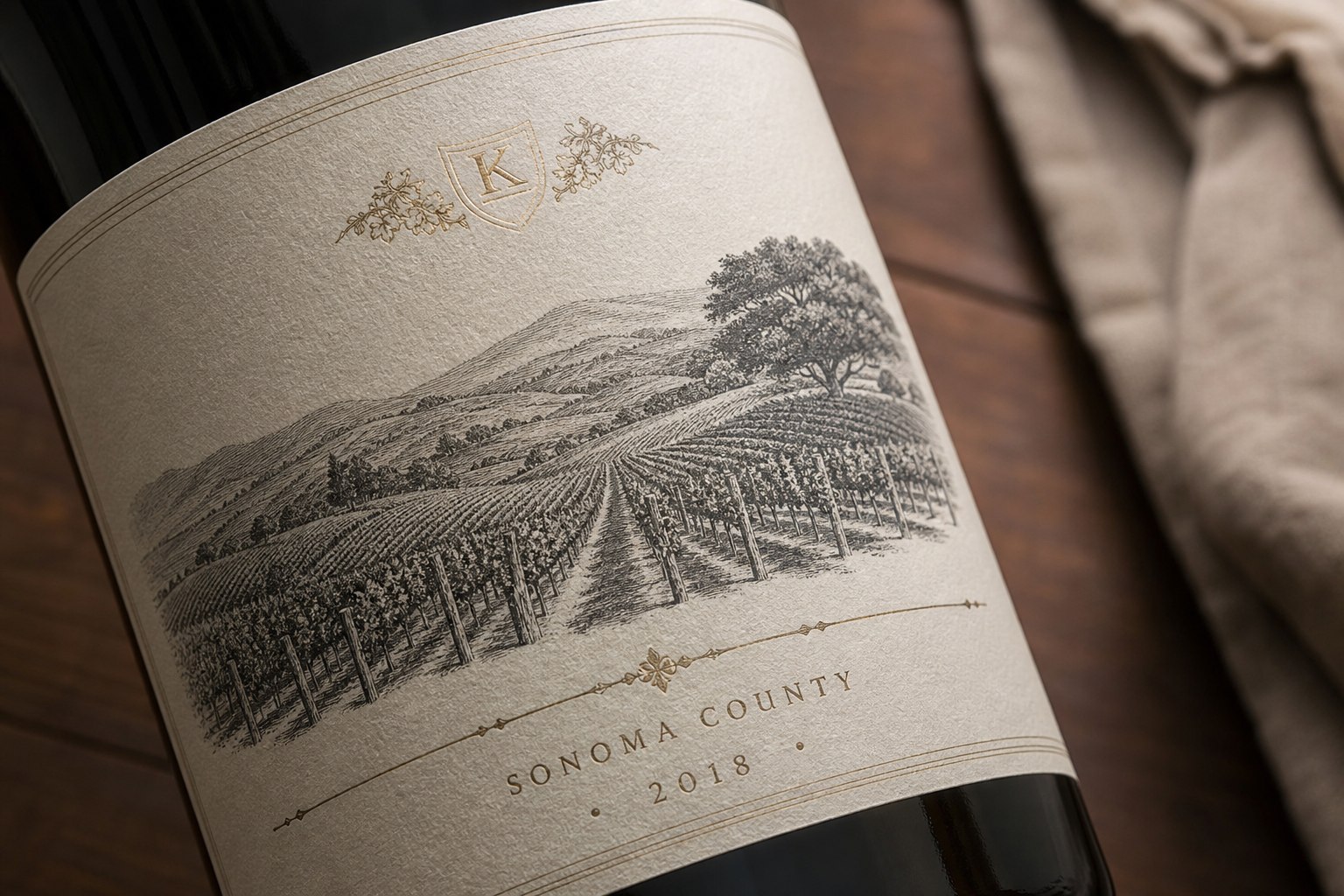 Close-up of a Sonoma wine label with detailed information