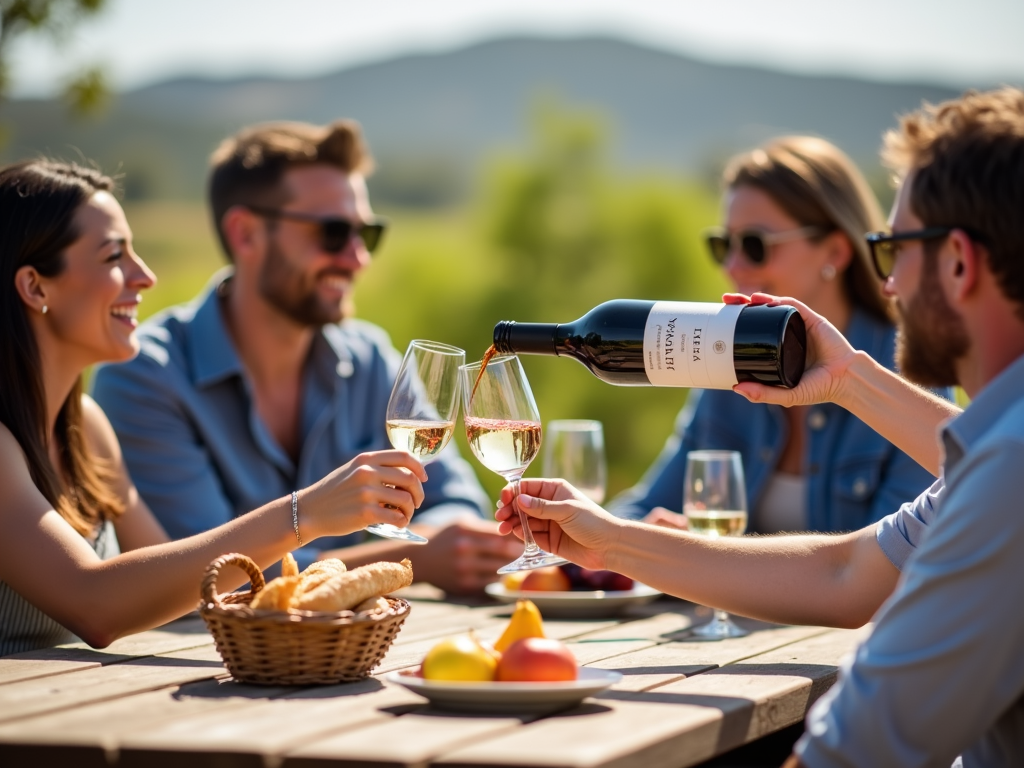 Friends pouring Jackson Family Wines at a picnic