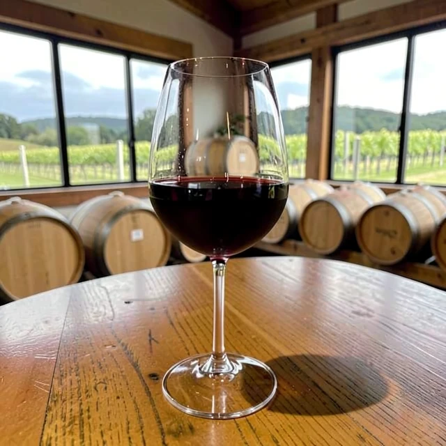 Beringer Merlot wine glass in tasting room