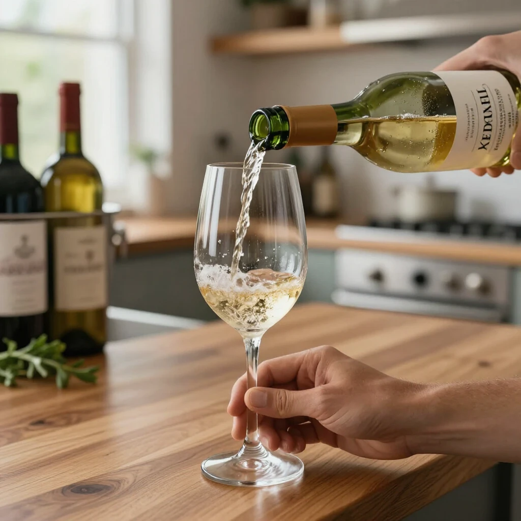 Host pouring Chardonnay during wine tasting preparation