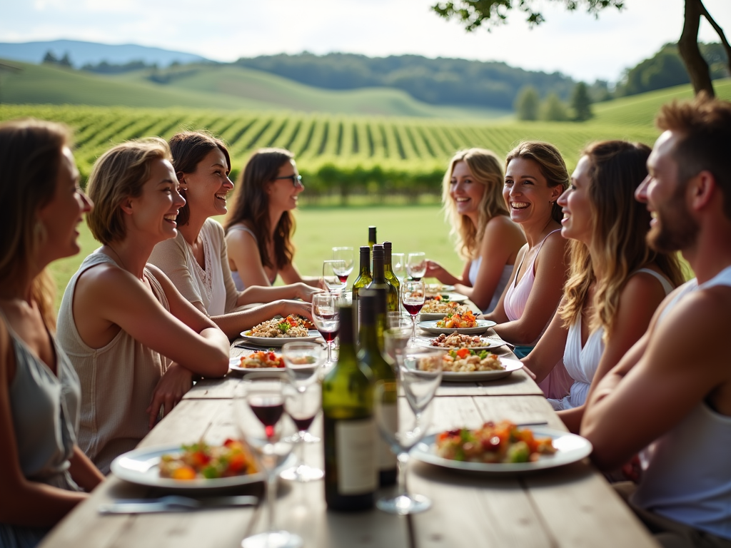 Outdoor dining with organic wine and friends