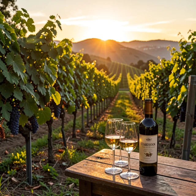 Sunset view of Jackson Family Wines vineyards in Sonoma