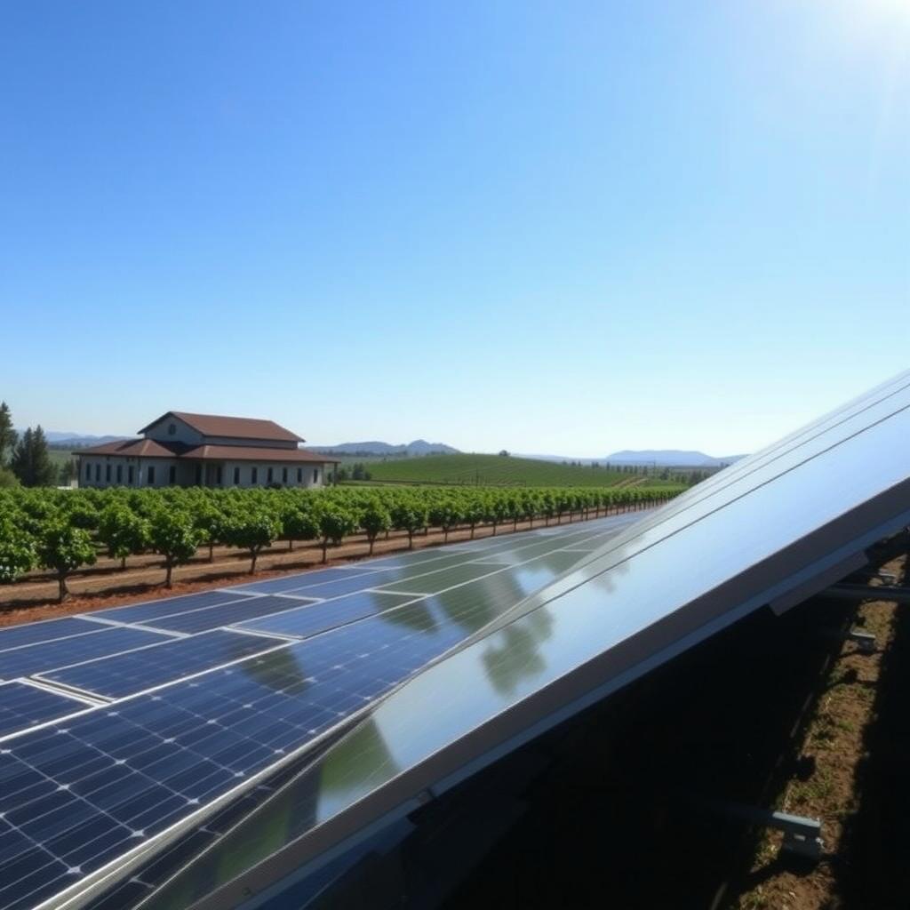Solar panels at a sustainable winery.