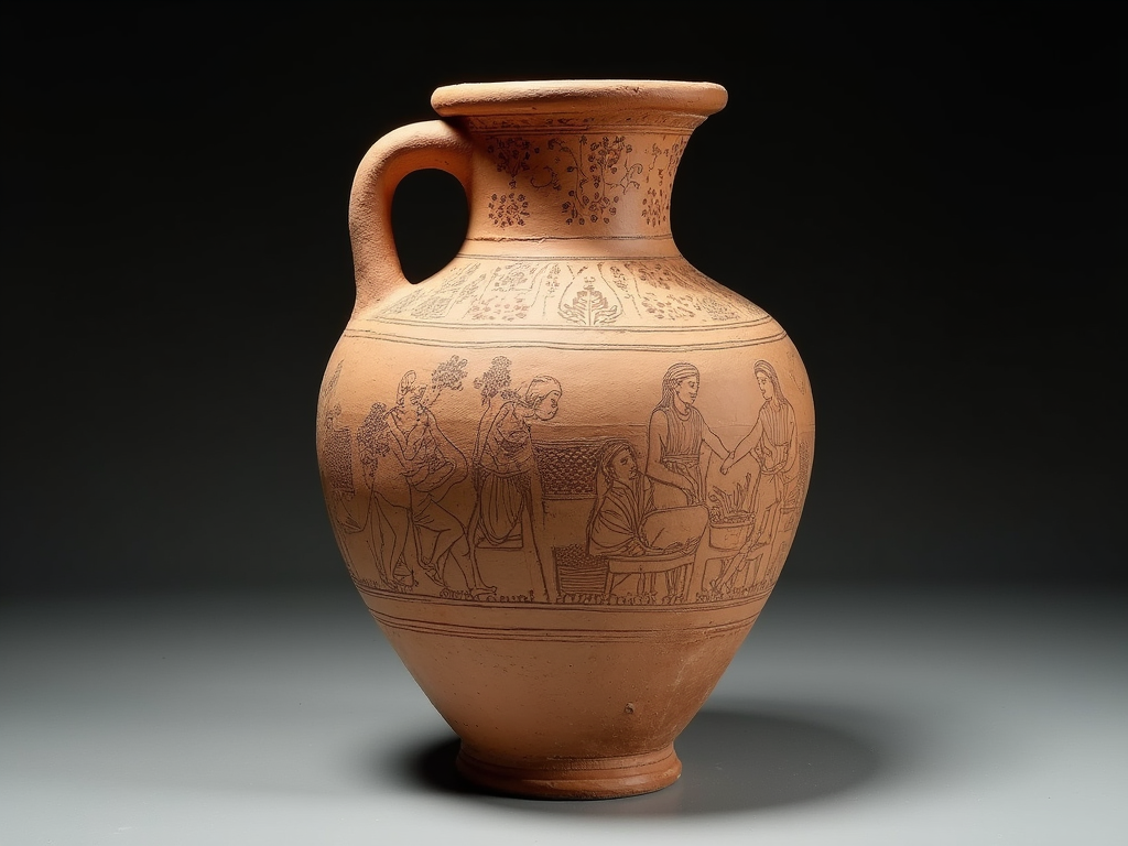 Ancient Greek wine amphora with grape harvesting scenes