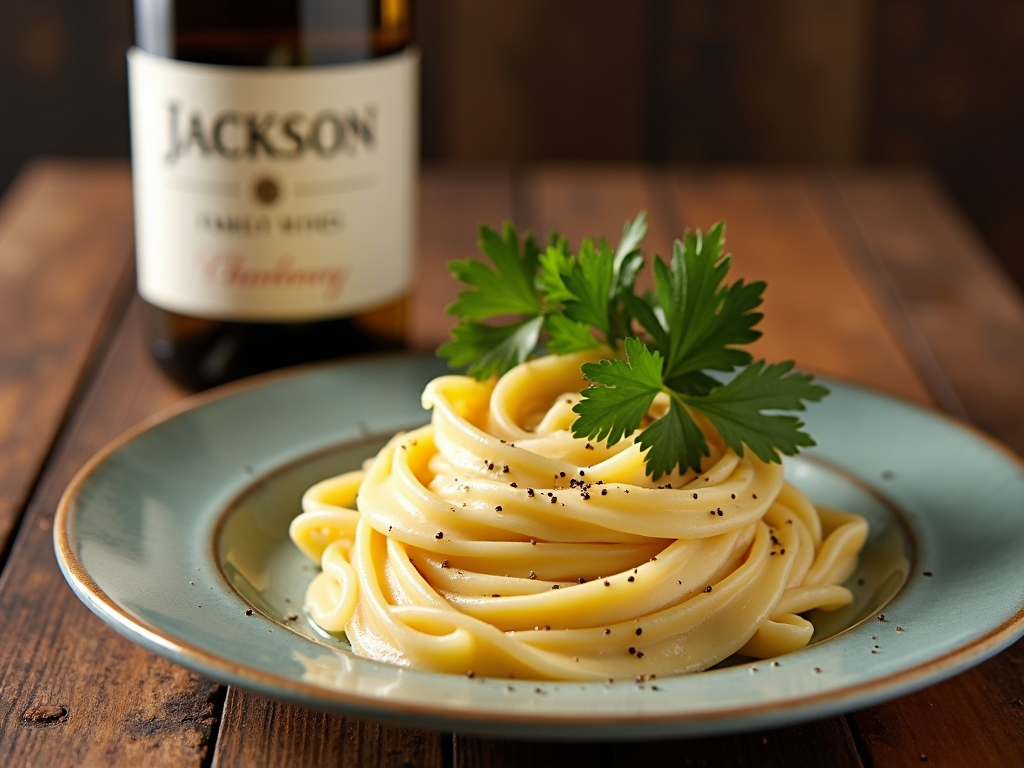 Chardonnay with creamy fettuccine