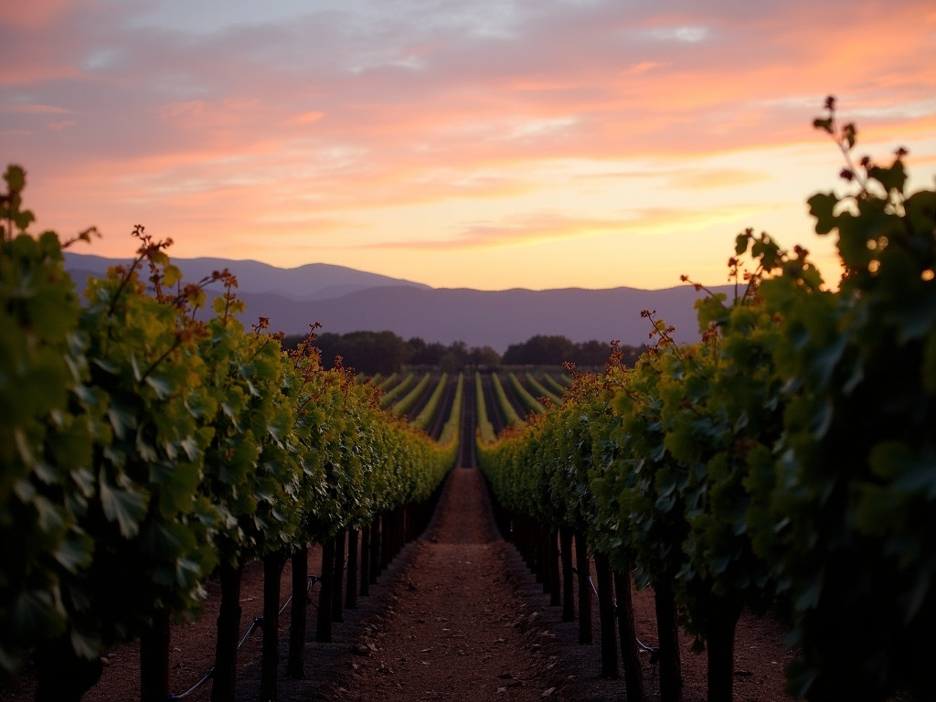 Napa Valley vineyards at sunset
