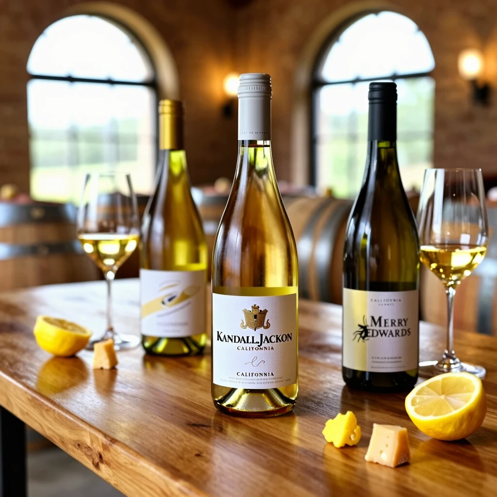 Wine tasting setup with California Chardonnays