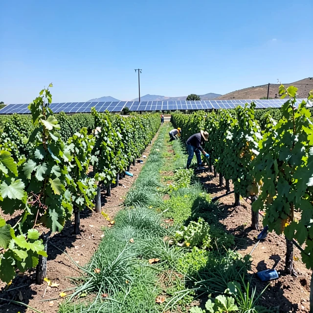 Sustainable vineyard in California showing cover crops and eco-friendly farming
