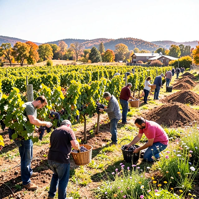 Organic grape harvest at a sustainable Sonoma vineyard