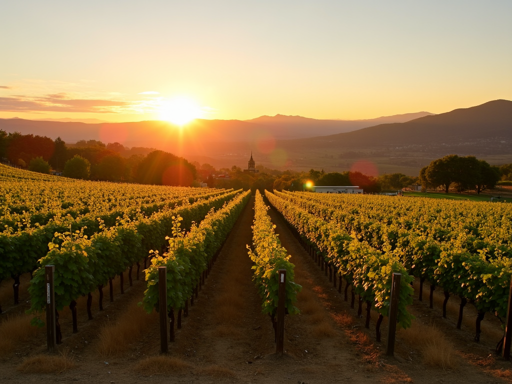 Napa Valley vineyard at sunset