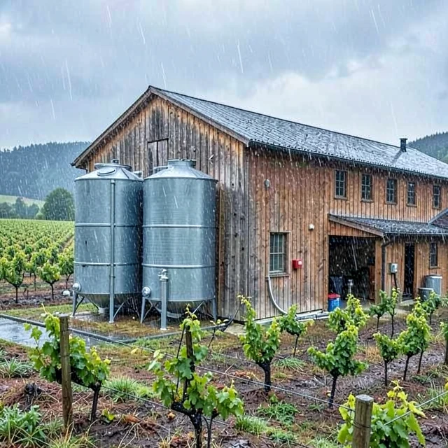 Rainwater harvesting system at a winery for water conservation