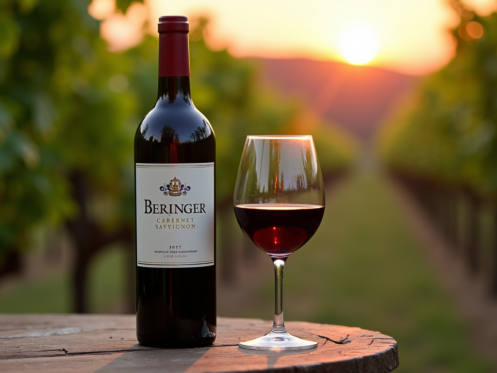 Beringer Cabernet Sauvignon bottle and glass of red wine