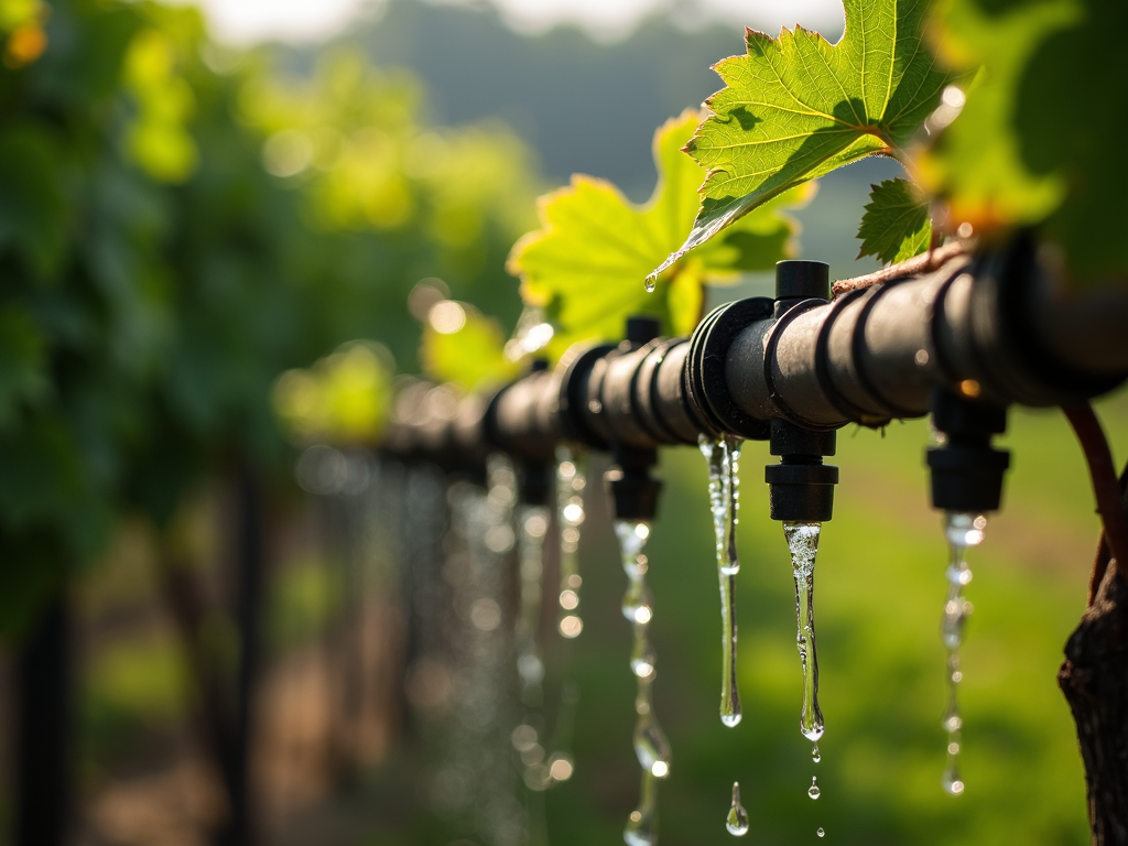 Drip irrigation system in a vineyard