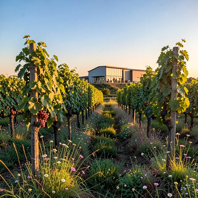 Organic vineyard with vibrant grapevines and sustainable farming practices
