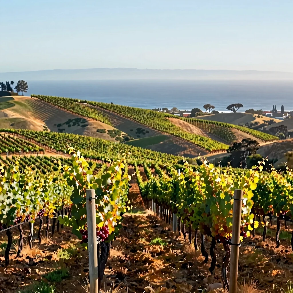 Central Coast vineyard near Santa Barbara with ocean view