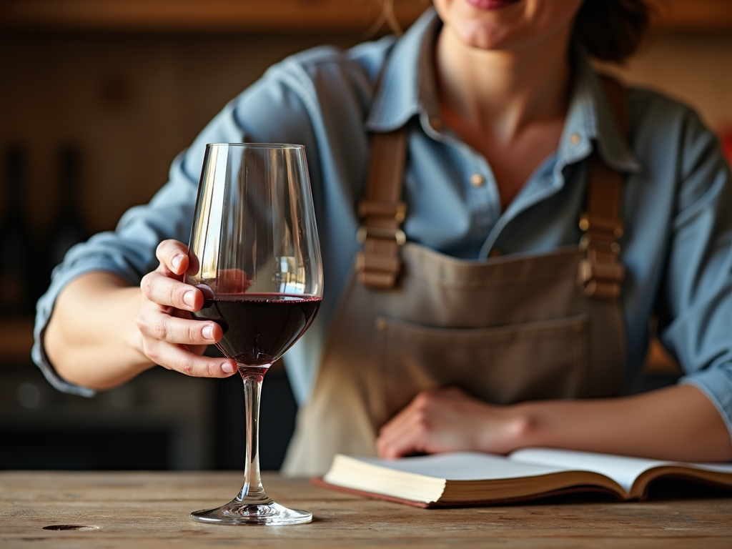 Person pouring wine in a rustic kitchen