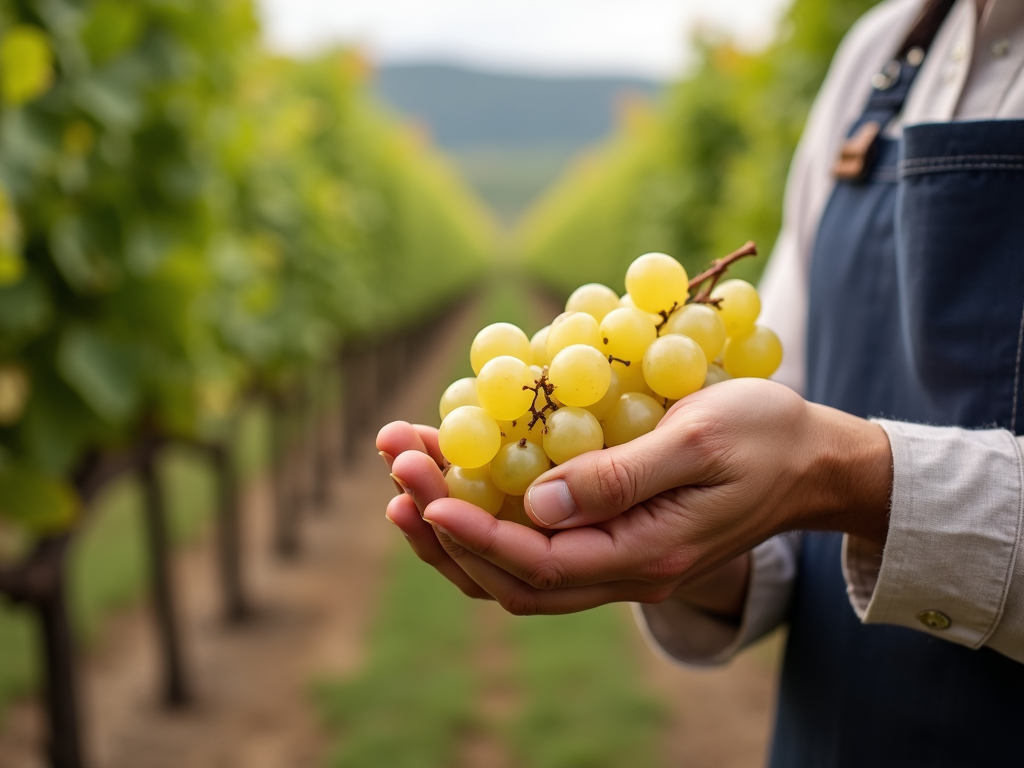 Winemaker checking Chardonnay grapes, a nod to quality at Jackson Family Wines.