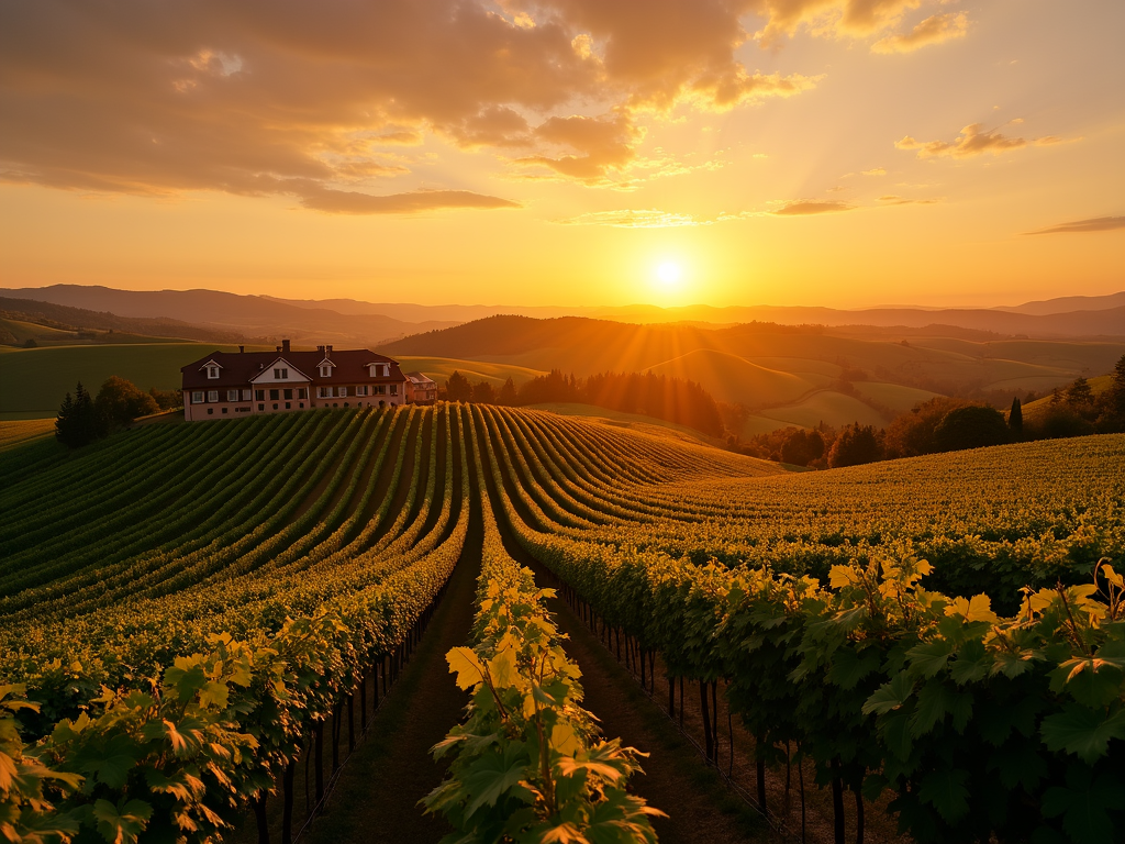Sunset over Jackson Family Wines vineyard
