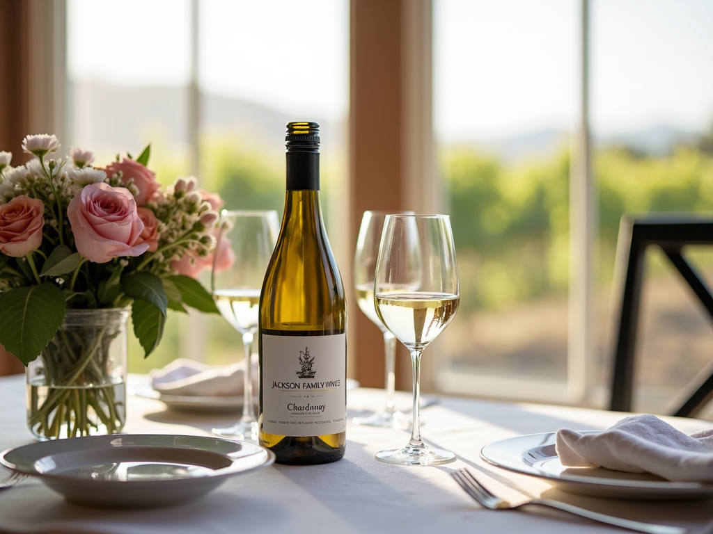 Dining table with Jackson Family Wines' Chardonnay and glasses