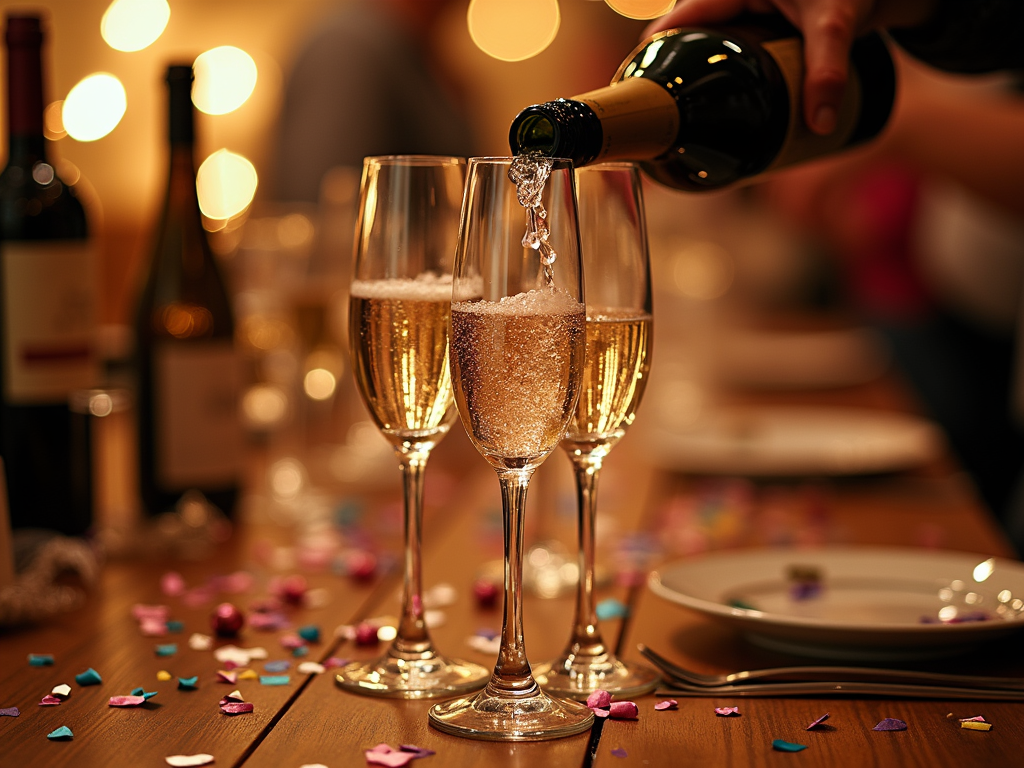 Pouring sparkling wine at a celebration