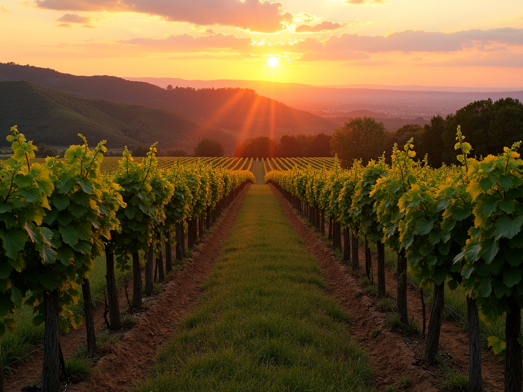 Sustainable vineyard at sunset