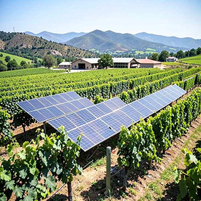Solar-powered sustainable winery in California vineyards