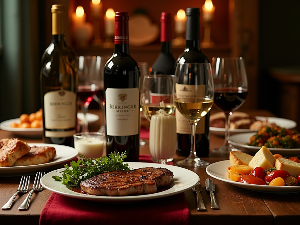 Dining table with Beringer wines and paired dishes