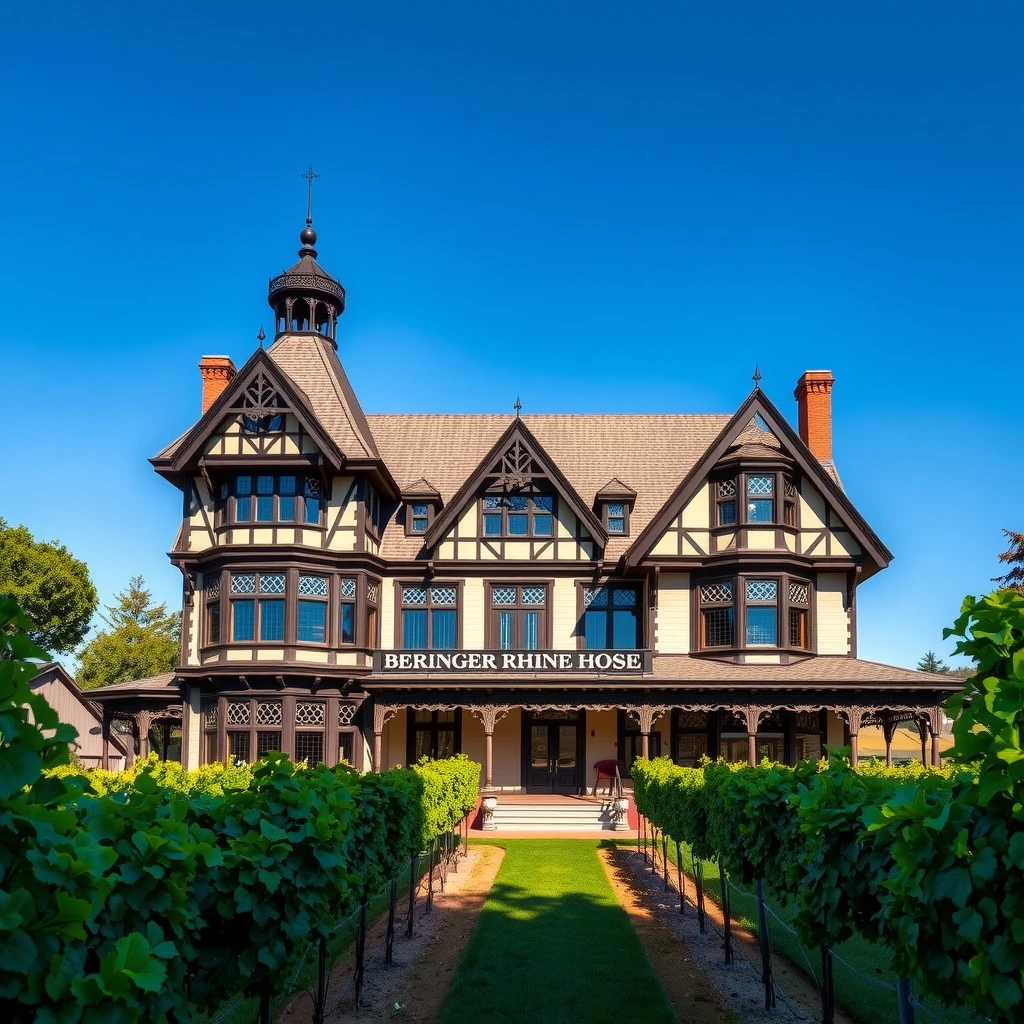 Historic Beringer Rhine House surrounded by vineyards in Napa Valley