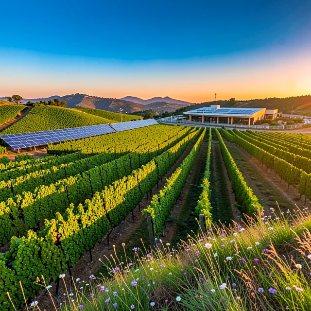 Aerial view of sustainable vineyards and winery in Napa Valley