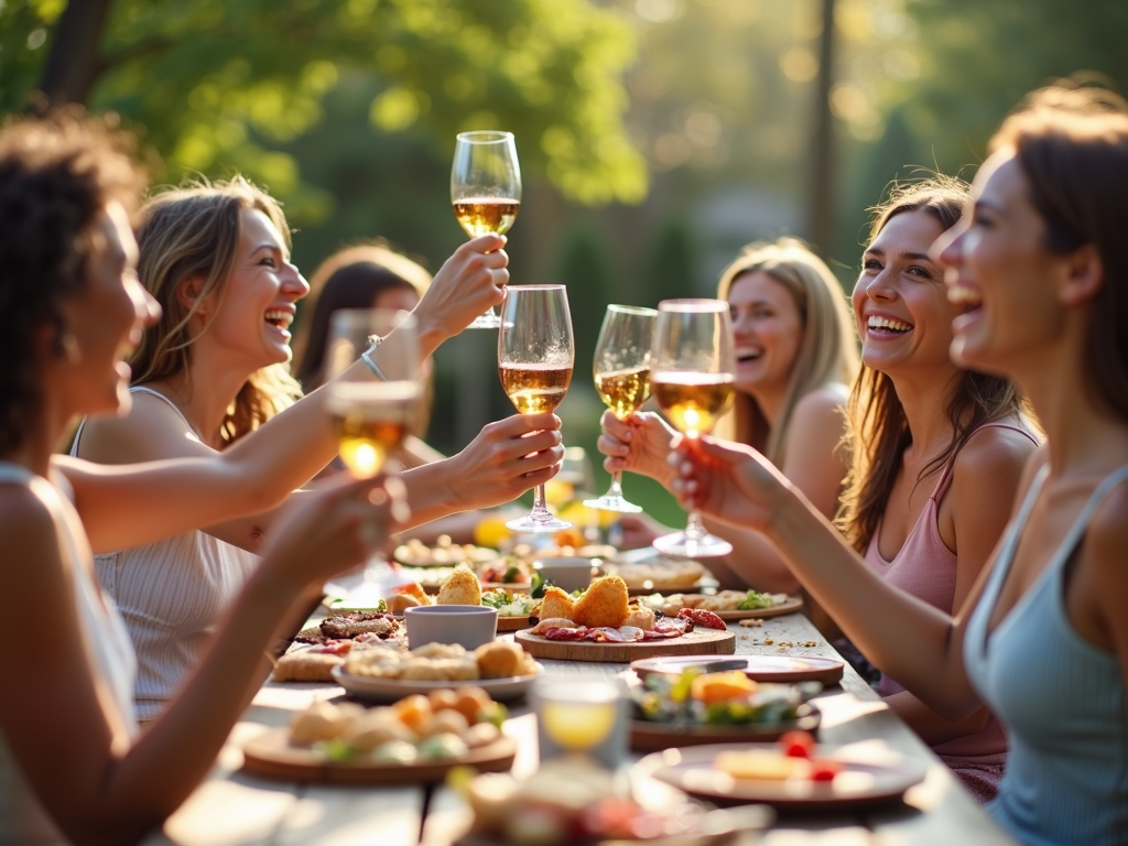 Friends enjoying wine at a casual outdoor gathering