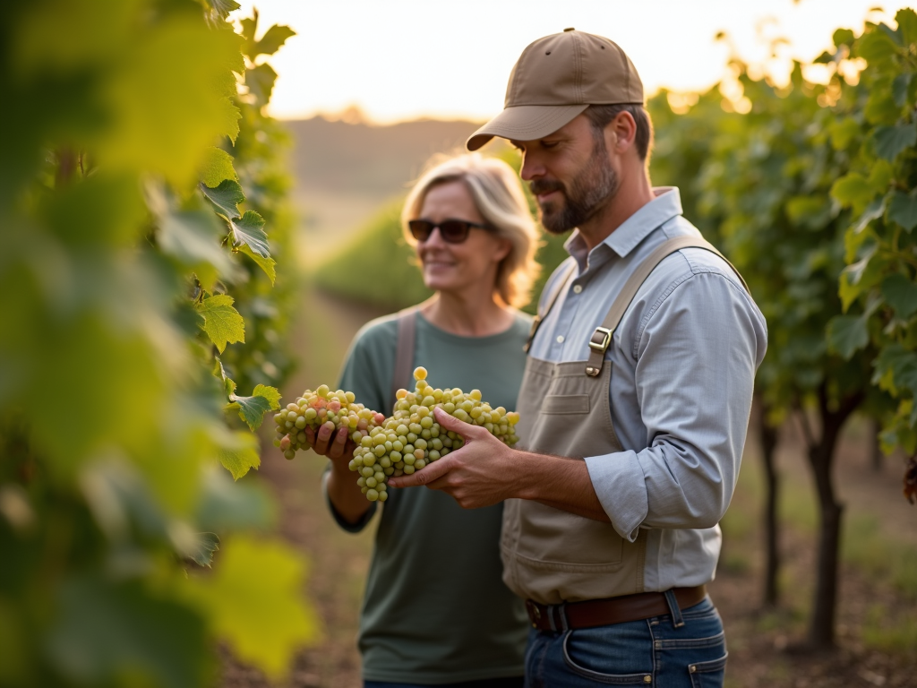 Winemaker examining grapes at Jackson Family Wines vineyard.