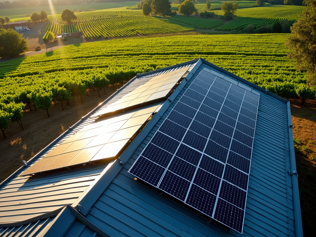 Solar panels on winery roof, showing Jackson Family Wines’ commitment to sustainability.