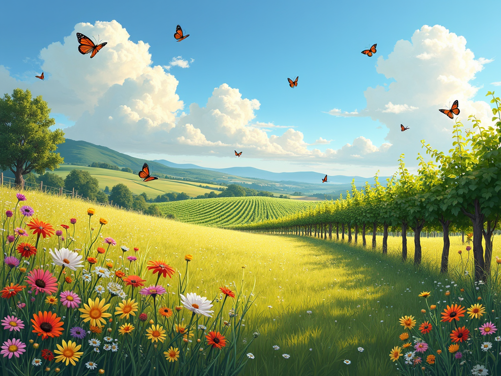 Wildflower meadow next to vineyard