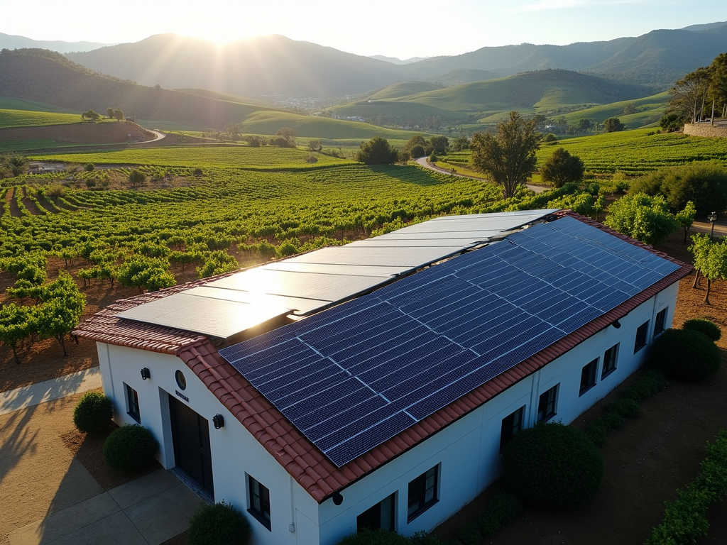 Solar panels on a Jackson Family Wines winery, powering sustainable winemaking.
