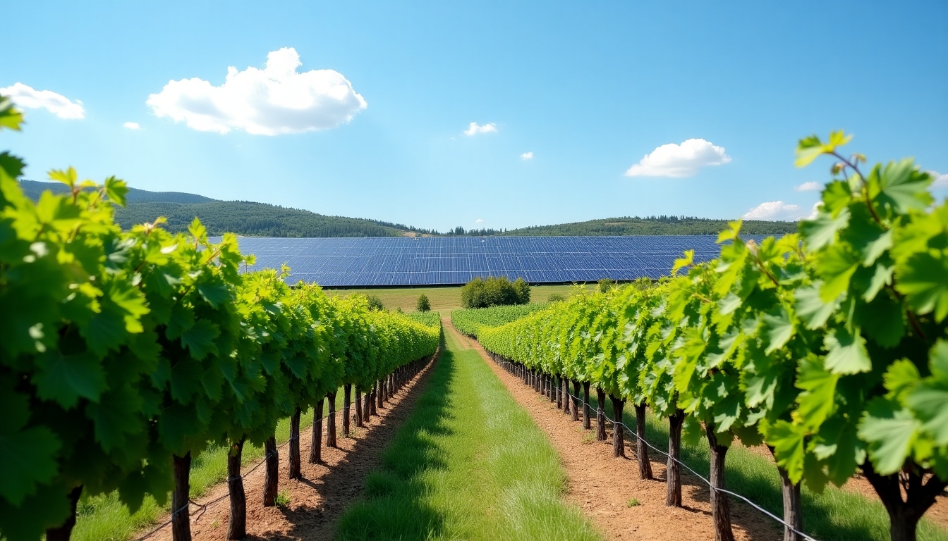 Solar panels overlooking a vineyard at Jackson Family Wines