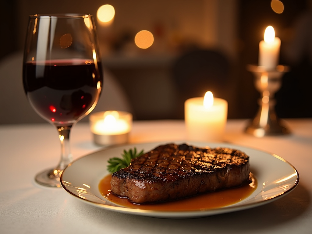 A classic pairing: red wine and steak.