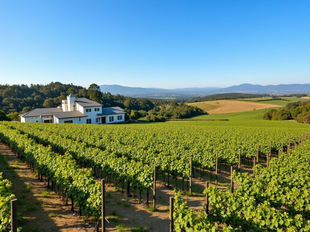 Beringer vineyards with grapevines and winery building