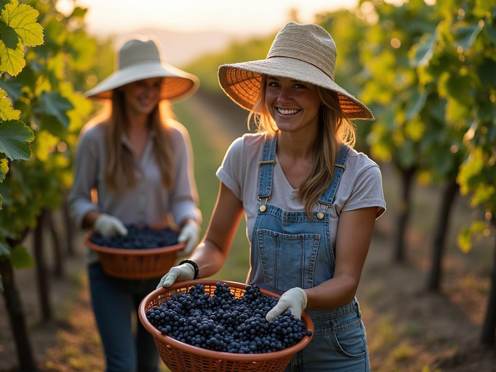 Workers hand-picking grapes at dawn