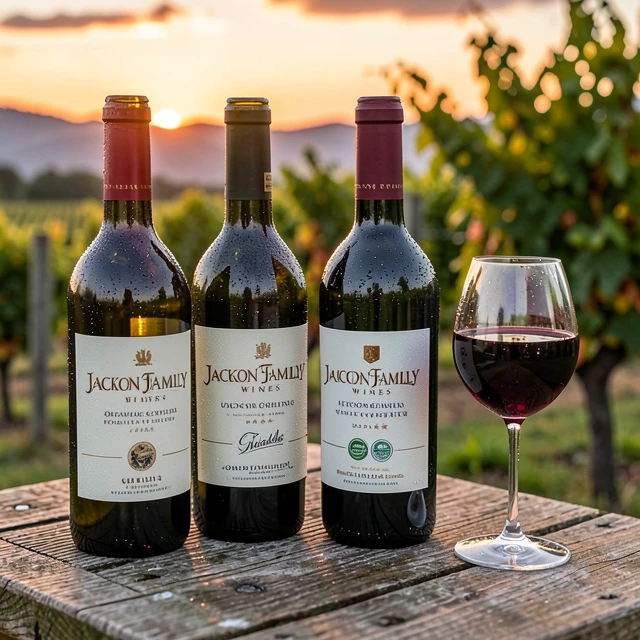 Jackson Family Wines organic bottles on a vineyard tasting table