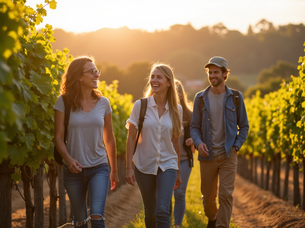 Visitors touring Sonoma County vineyard