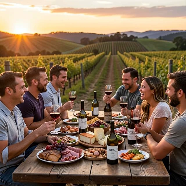 Friends tasting Beringer wines outdoors