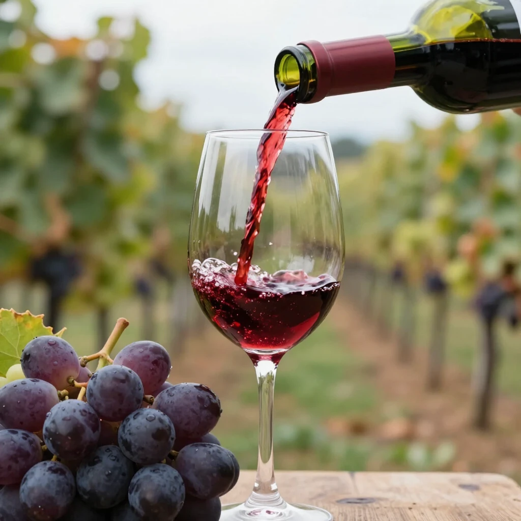 Pouring rich red Bordeaux wine into a glass