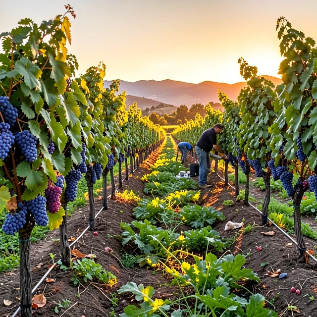 Lush sustainable vineyard with regenerative practices in California