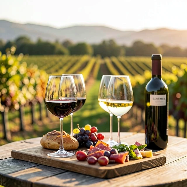 Outdoor wine tasting experience amid Sonoma vineyards